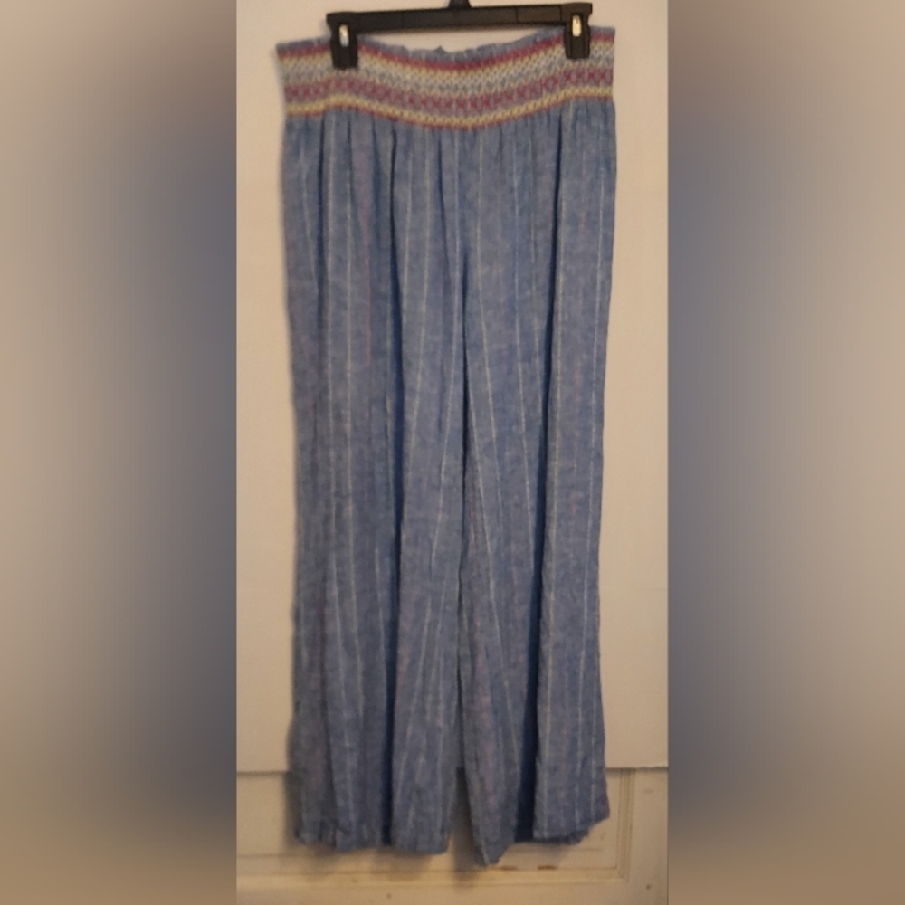 Indiego Rein Blue Wide-Leg Smocked Waist Pants